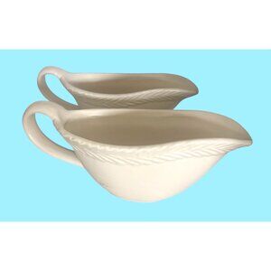 Bee & Willow Stoneware Gravy Boats Set Of 2 Cream Color Embossed Leaf Design